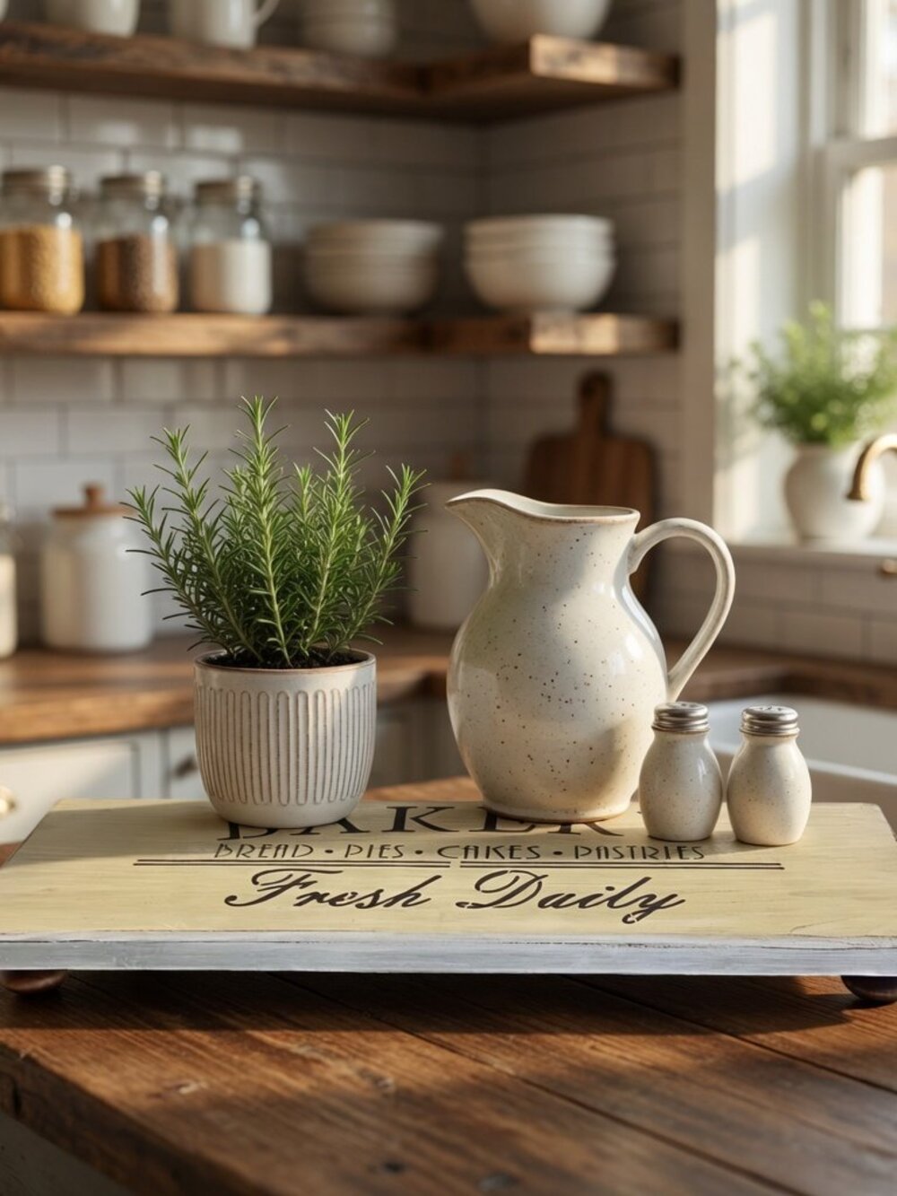 Rustic Farmhouse Bakery Table Riser 18" X6" Wood Display Stand